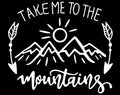 Take Me to The Mountains Vinyl Decal | White | Made in USA by Foxtail Decals | for Car Windows, Tablets, Laptops, Water Bottles, etc. | 4.75 x 4.1 inch