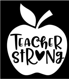 Teacher Strong Vinyl Decal | White | Made in USA by Foxtail Decals | for Car Windows, Tablets, Laptops, Water Bottles, etc. | 3.8 x 4.5 inch