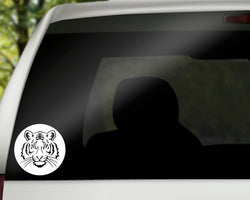 Tiger Vinyl Decal | White | Made in USA by Foxtail Decals | for Car Windows, Tablets, Laptops, Water Bottles, etc. | 4.5 x 4.5 inch