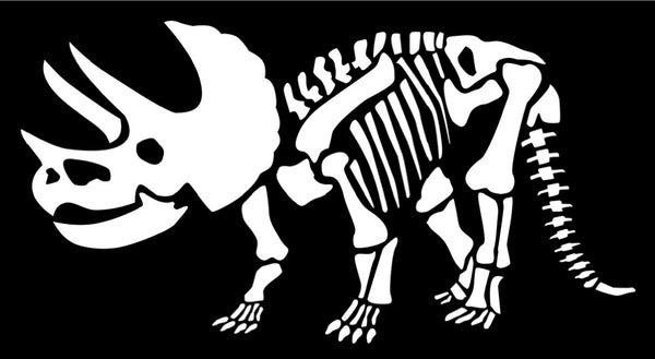 Triceratops Skeleton Vinyl Decal | White | Made in USA by Foxtail Decals | for Car Windows, Tablets, Laptops, Water Bottles, etc. | 5.5 x 2.9 inch