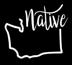 Washington Native Vinyl Decal | White | Made in USA by Foxtail Decals | for Car Windows, Tablets, Laptops, Water Bottles, etc. | 4.5 x 3.9 inch