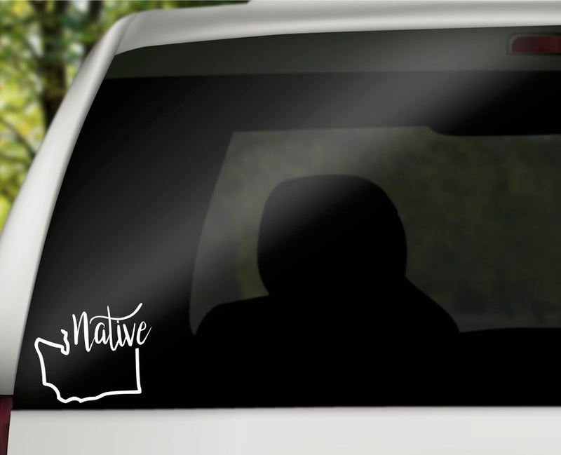 Washington Native Vinyl Decal | White | Made in USA by Foxtail Decals | for Car Windows, Tablets, Laptops, Water Bottles, etc. | 4.5 x 3.9 inch