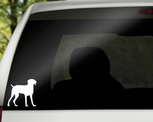 Weimaraner Standing Vinyl Decal | White | Made in USA by Foxtail Decals | for Car Windows, Tablets, Laptops, Water Bottles, etc. | 4.5 x 4.3 inch