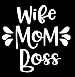 Wife Mom Boss Vinyl Decal | White | Made in USA by Foxtail Decals | for Car Windows, Tablets, Laptops, Water Bottles, etc. | 4.5 x 4.4 inch