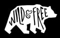 Wild and Free Bear Vinyl Decal | White | Made in USA by Foxtail Decals | for Car Windows, Tablets, Laptops, Water Bottles, etc. | 4.5 x 2.4 inch