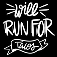 Will Run for Tacos Vinyl Decal | White | Made in USA by Foxtail Decals | for Car Windows, Tablets, Laptops, Water Bottles, etc. | 4.4 x 4.5 inch