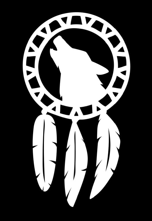 Wolf Dreamcatcher Vinyl Decal | White | Made in USA by Foxtail Decals | for Car Windows, Tablets, Laptops, Water Bottles, etc. | 2.5 x 4.5 inch