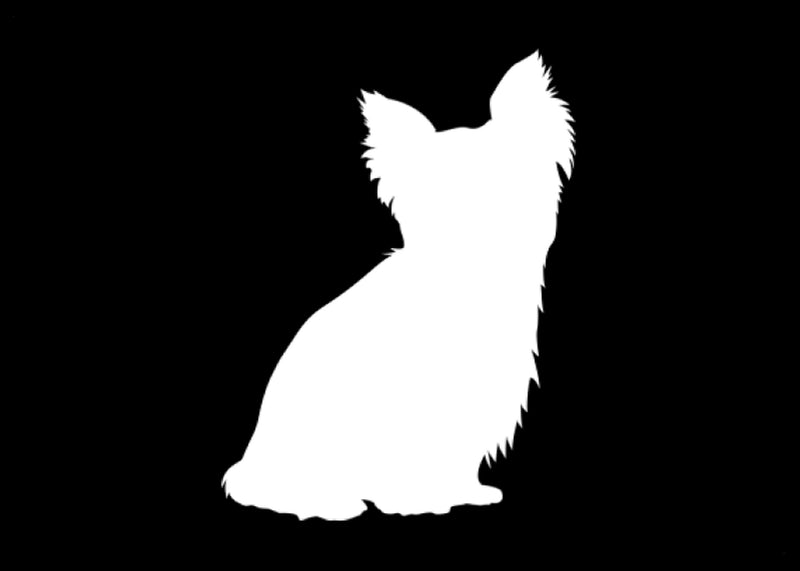 Yorkie Vinyl Decal | White | MADE IN USA by Foxtail Decals | For Car Windows, Tablets, Laptops, Water Bottles, etc. | 3.4 x 4.5 inch