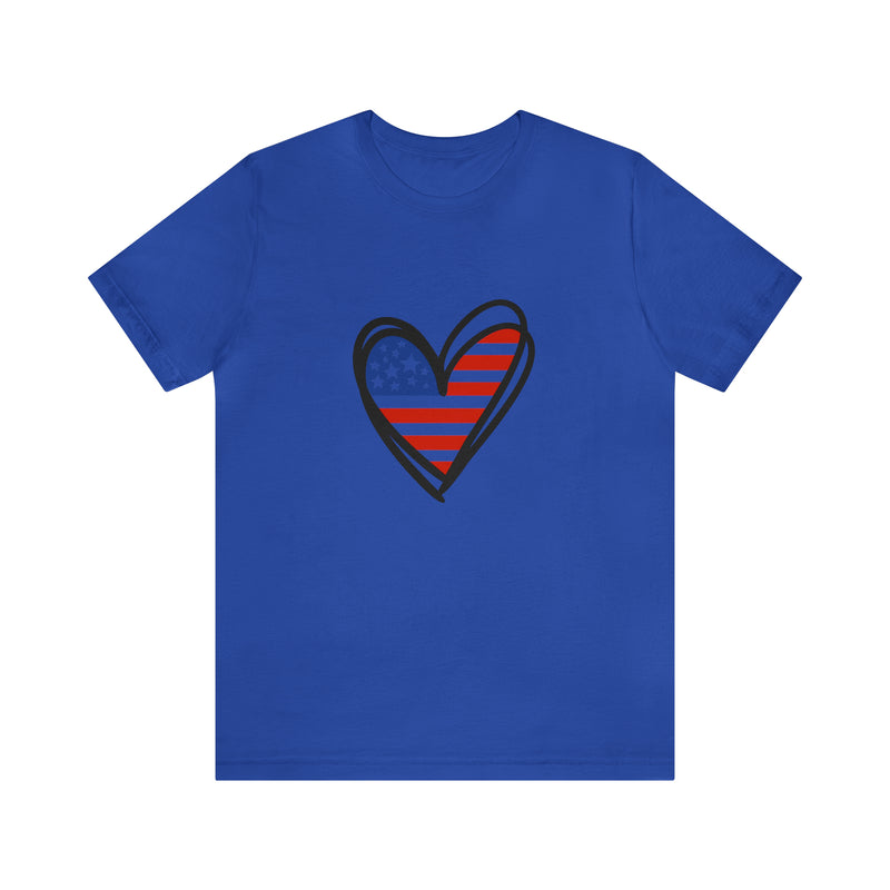 Love America Flag Heart Jersey Short Sleeve Tee - Soft & Comfortable - Patriotic Clothing - Made in the USA