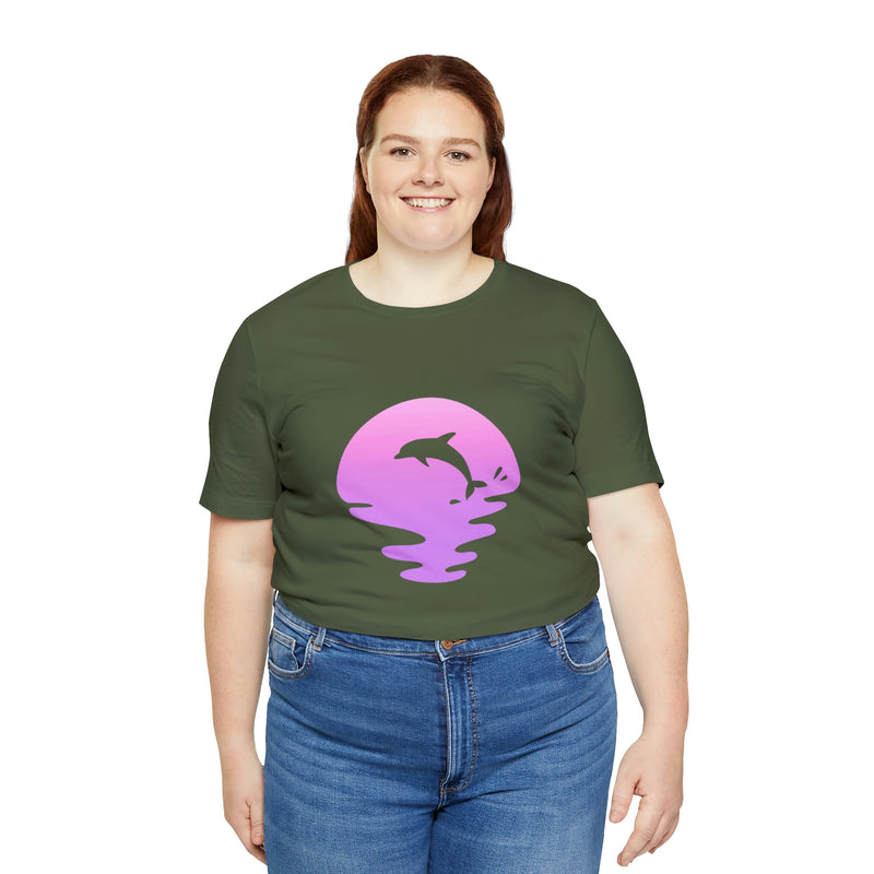 Dolphin Sunset Jersey Short-Sleeve Tee - Ocean Inspired T-Shirt for Women & Men - Soft & Comfortable - Made in the USA