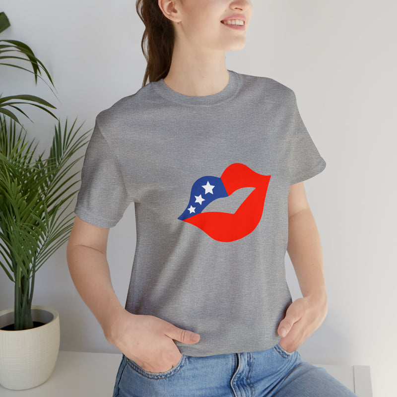 4th of July Lips Jersey Short Sleeve Tee - Soft & Comfortable - Patriotic Clothing - Made in the USA