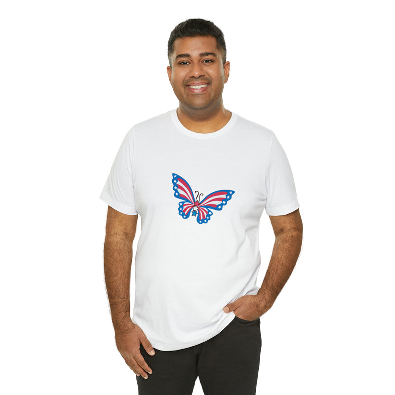 Patriotic Butterfly Jersey Short Sleeve Tee - Soft & Comfortable - Patriotic Clothing - Made in the USA