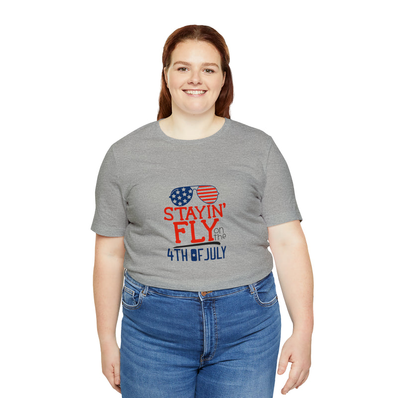 Stayin' Fly on the 4th of July American Flag Sunglasses Unisex Jersey Short Sleeve Tee - Stylish Patriotic Clothing - Made in the USA