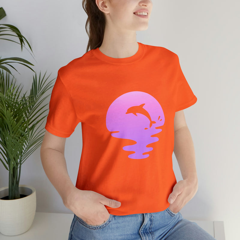 Dolphin Sunset Jersey Short-Sleeve Tee - Ocean Inspired T-Shirt for Women & Men - Soft & Comfortable - Made in the USA