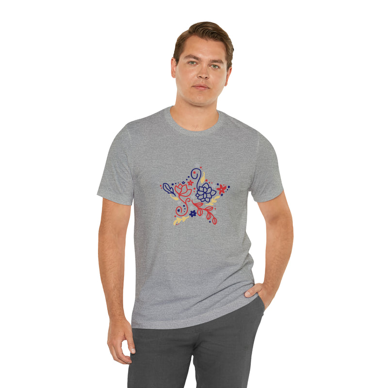 4th of July Floral Star Jersey Short Sleeve Tee - Patriotic Clothing - Made in the USA