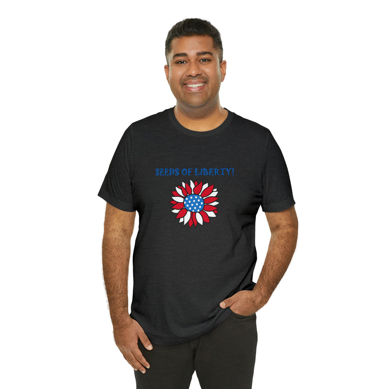 Seeds of Liberty Patriotic Sunflower Jersey Short Sleeve Tee - Soft & Comfortable - Patriotic Clothing - Made in the USA