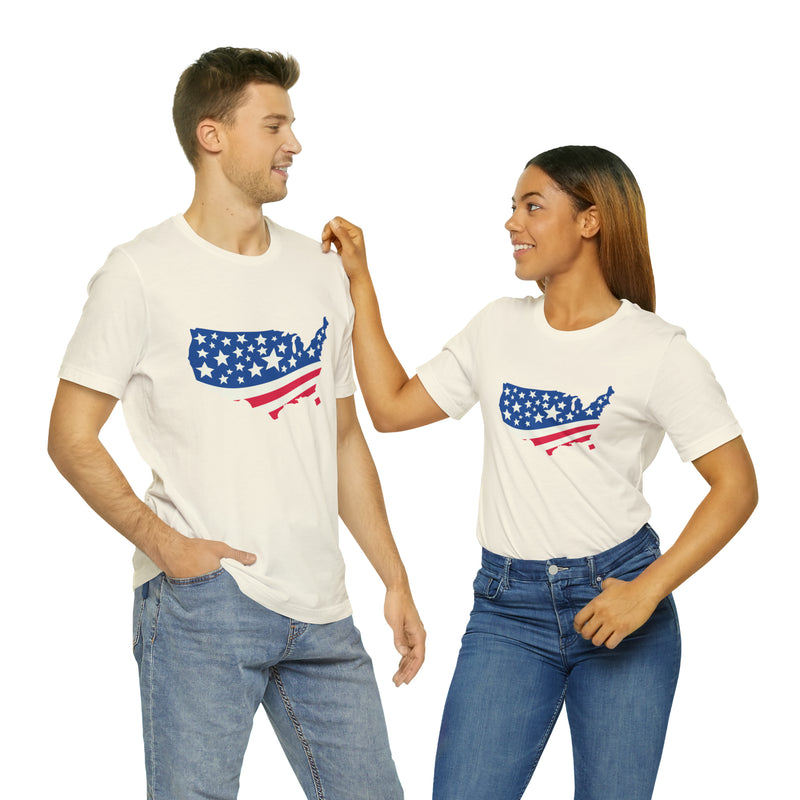 4th of July American Flag Map Jersey Short Sleeve Tee - Soft & Comfortable - Patriotic Clothing - Made in the USA