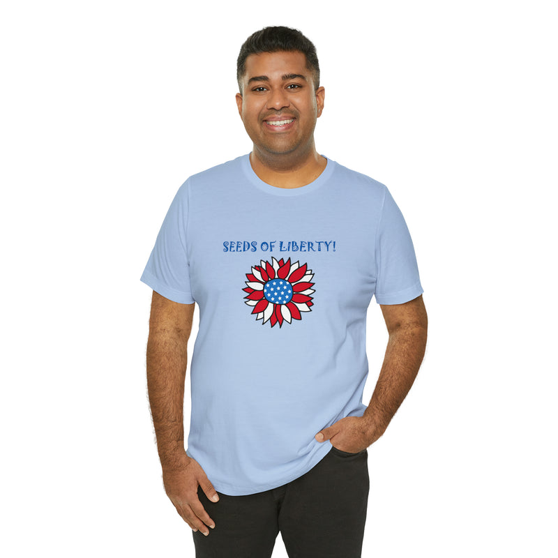 Seeds of Liberty Patriotic Sunflower Jersey Short Sleeve Tee - Soft & Comfortable - Patriotic Clothing - Made in the USA