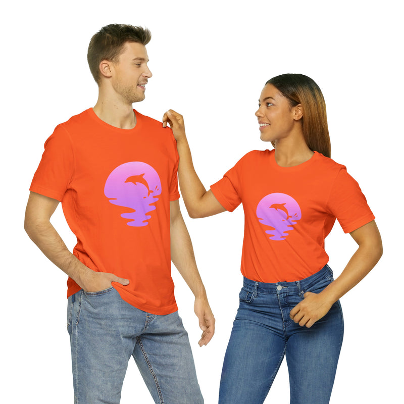 Dolphin Sunset Jersey Short-Sleeve Tee - Ocean Inspired T-Shirt for Women & Men - Soft & Comfortable - Made in the USA