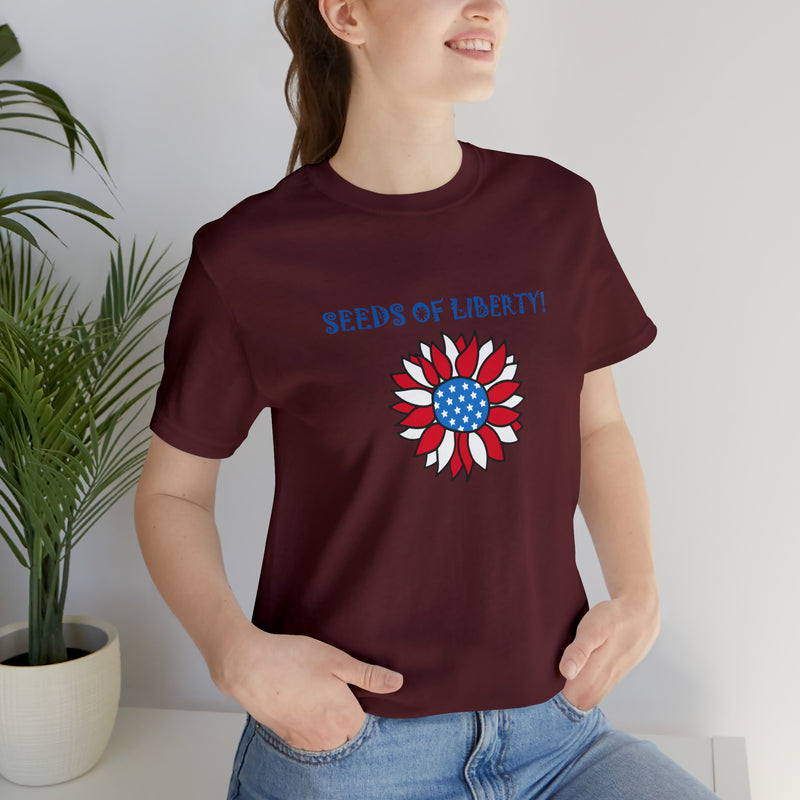 Seeds of Liberty Patriotic Sunflower Jersey Short Sleeve Tee - Soft & Comfortable - Patriotic Clothing - Made in the USA