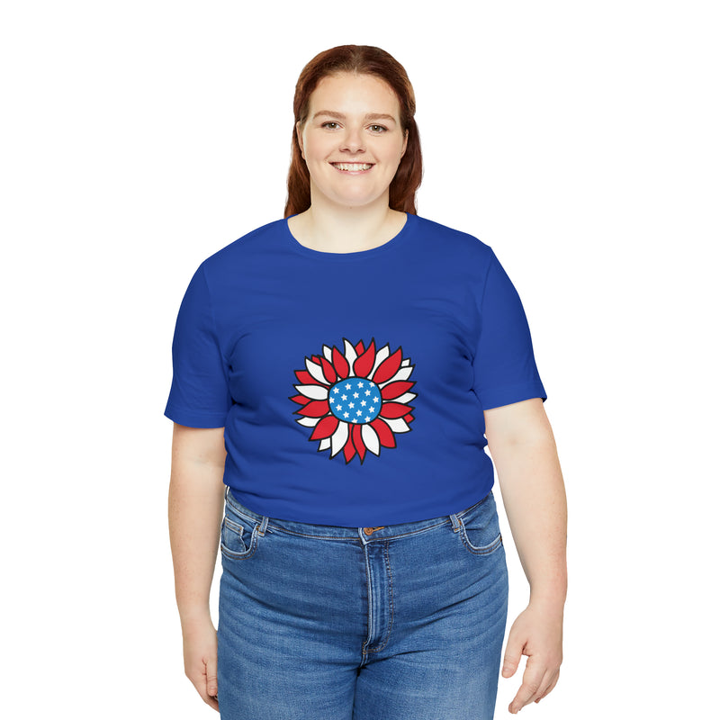 Patriotic Sunflower American Flag Jersey Short Sleeve Tee - Soft & Comfortable - Patriotic Clothing - Made in the USA