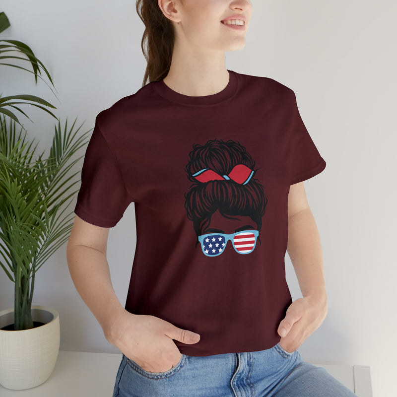 Patriotic Girl with American Flag Sunglasses Jersey Short Sleeve Tee - Soft & Comfortable - Made in the USA