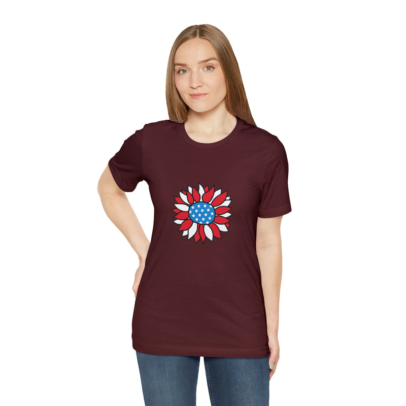 Patriotic Sunflower American Flag Jersey Short Sleeve Tee - Soft & Comfortable - Patriotic Clothing - Made in the USA