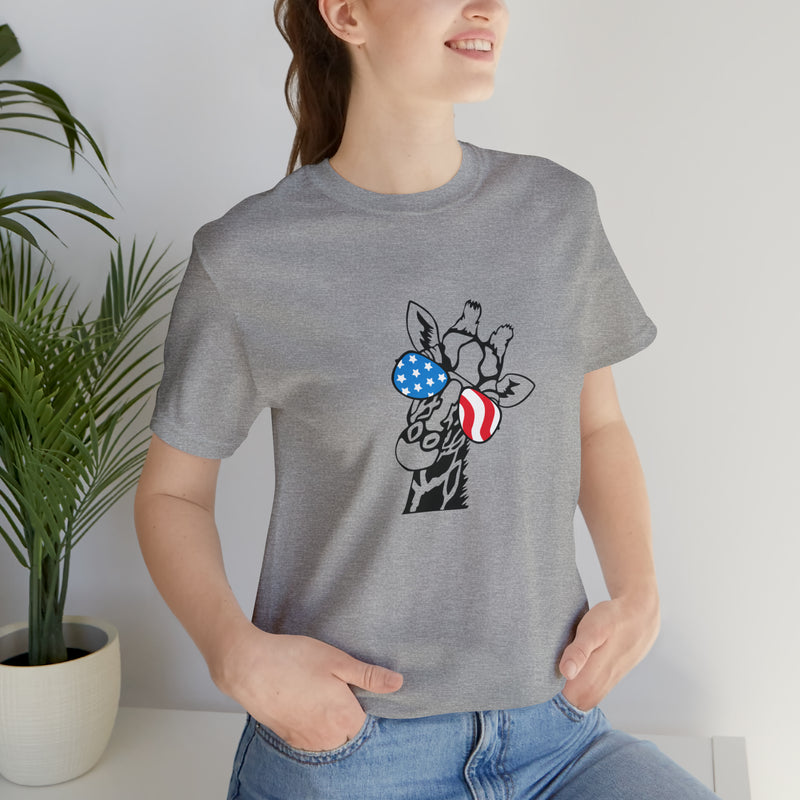 Patriotic Giraffe Jersey Short Sleeve Tee - Soft & Comfortable - Cute & Patriotic Clothing - Made in the USA