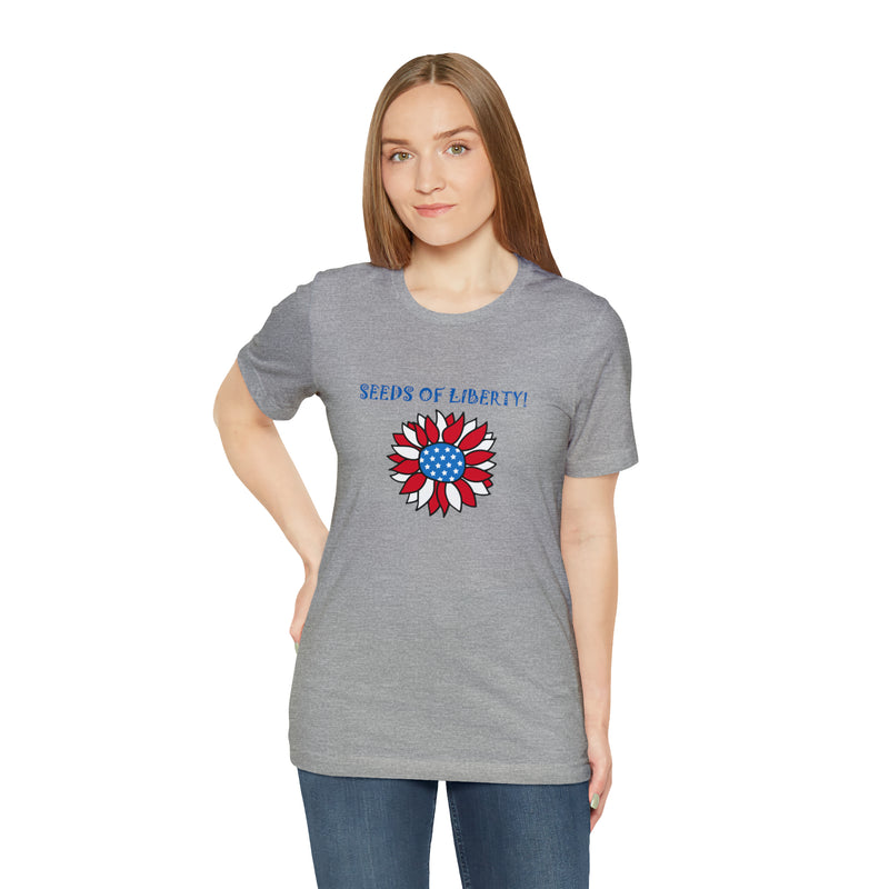 Seeds of Liberty Patriotic Sunflower Jersey Short Sleeve Tee - Soft & Comfortable - Patriotic Clothing - Made in the USA