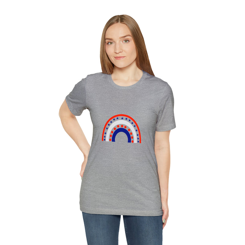 4th of July Rainbow Jersey Short Sleeve Tee - Soft & Comfortable - Patriotic Clothing - Made in the USA