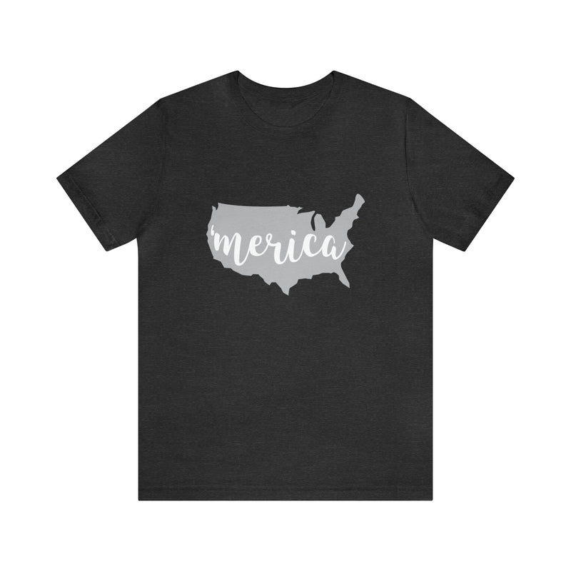 'Merica Map Gray Jersey Short Sleeve Tee - Soft & Comfortable - Patriotic Clothing - Made in the USA