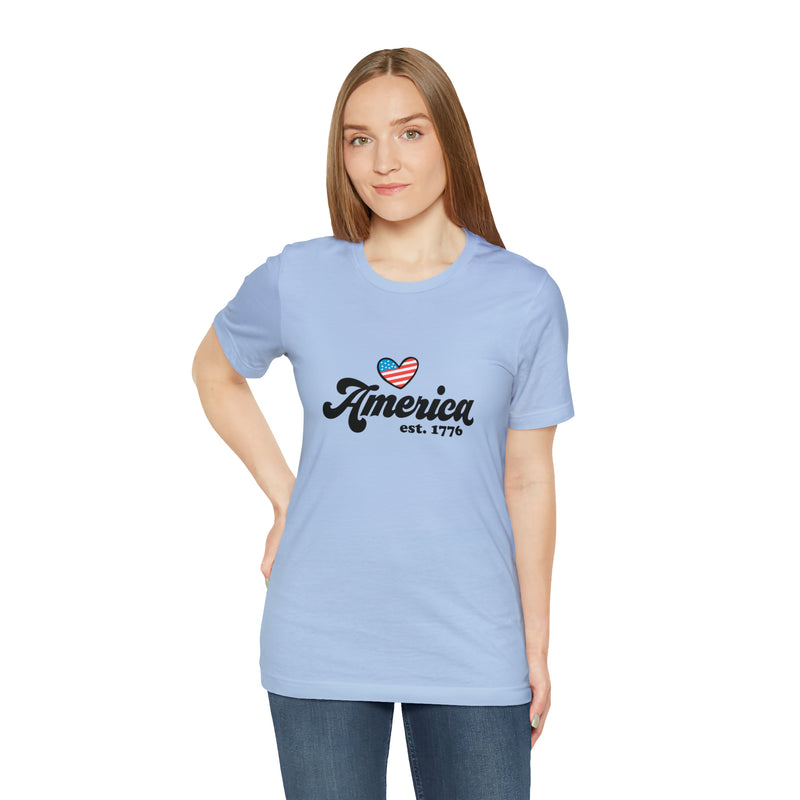 America Est. 1776 Retro Short Sleeve Tee - Soft & Comfortable - Patriotic Clothing - Made in the USA