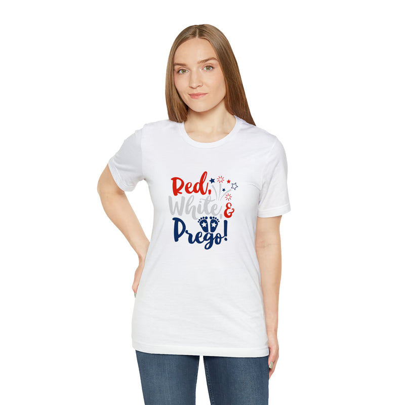 Red, White, and Prego Fireworks Jersey Short Sleeve Tee - Funny & Patriotic Clothing - Made in the USA