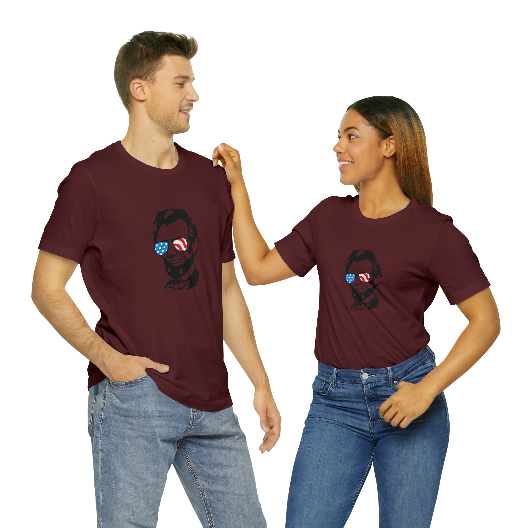 Abraham Lincoln with Sunglasses Jersey Short Sleeve Tee - Funny & Patriotic Clothing - Made in the USA