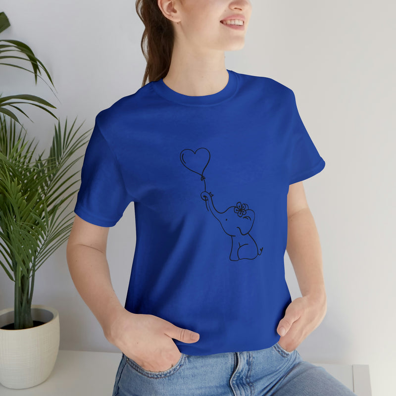 Elephant Heart Balloon Unisex Jersey Short-Sleeve Tee - Cute and Fun T-Shirt for Women & Men - Animal Tee - Soft & Comfortable - Made in the USA