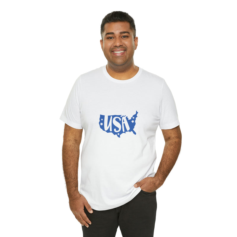 Blue USA Map Short Sleeve Tee - Patriotic Clothing - Made in the USA