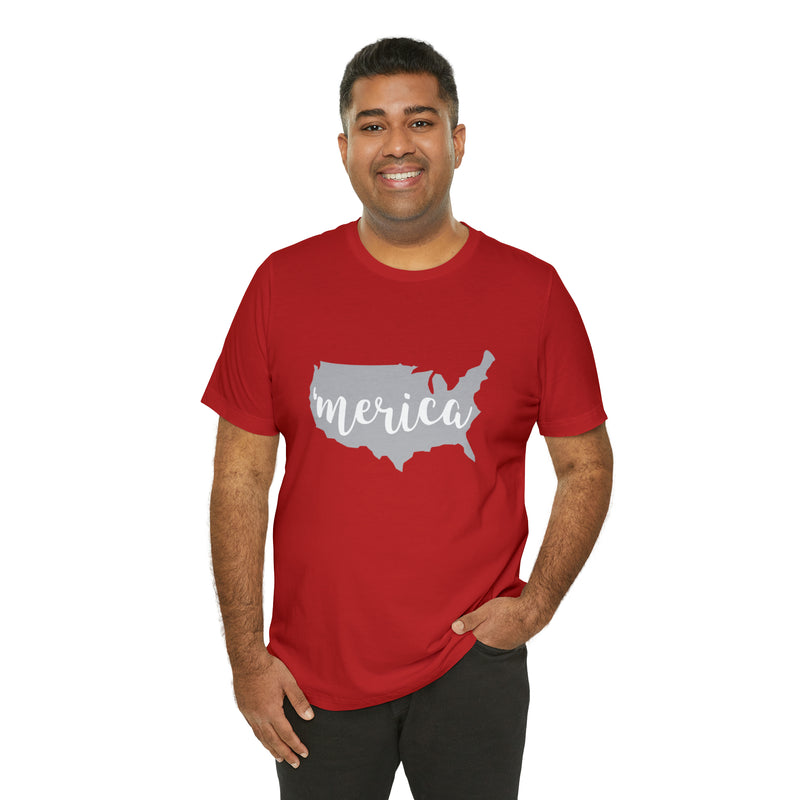 'Merica Map Gray Jersey Short Sleeve Tee - Soft & Comfortable - Patriotic Clothing - Made in the USA