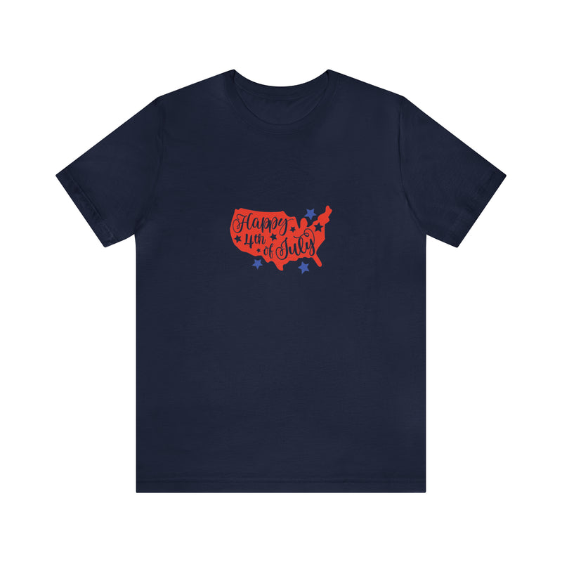 Happy 4th of July USA Map Jersey Short Sleeve Tee - Soft & Comfortable - Patriotic Clothing - Made in the USA