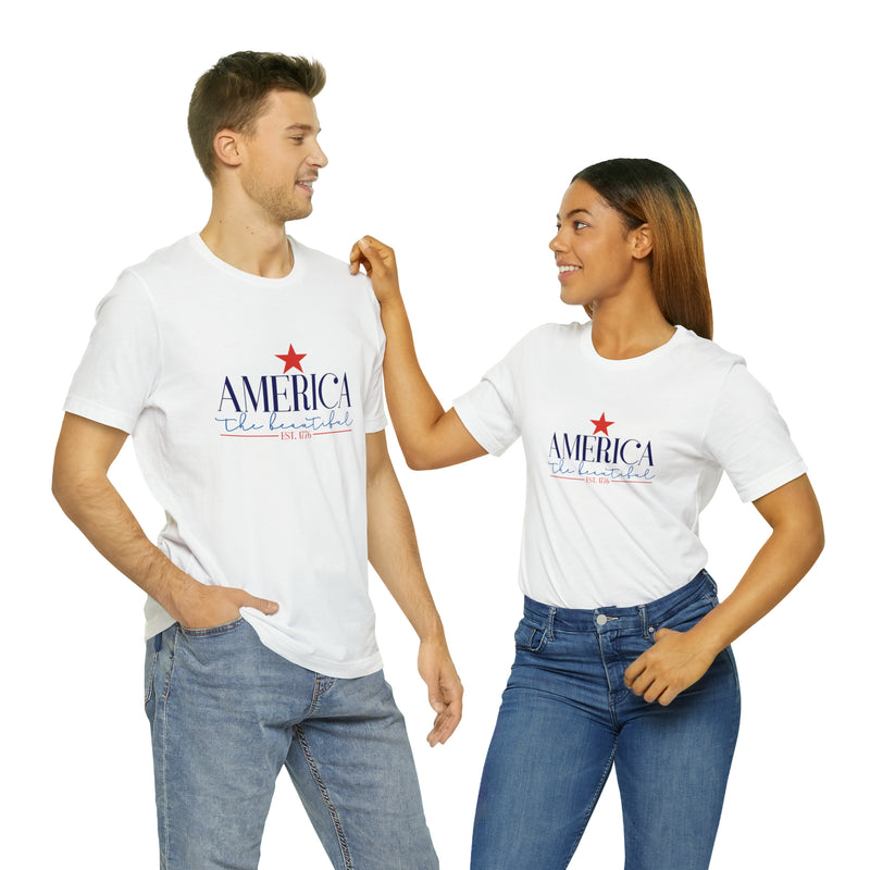 America the Beautiful Short Sleeve Tee - Soft & Comfortable - Patriotic Clothing - Made in the USA