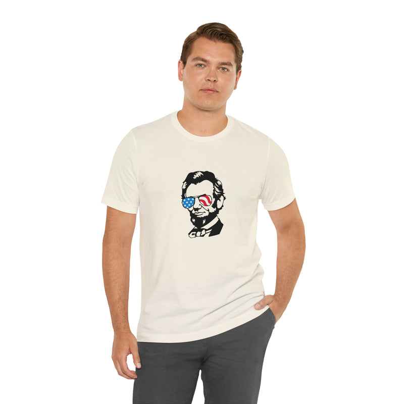 Abraham Lincoln with Sunglasses Jersey Short Sleeve Tee - Funny & Patriotic Clothing - Made in the USA