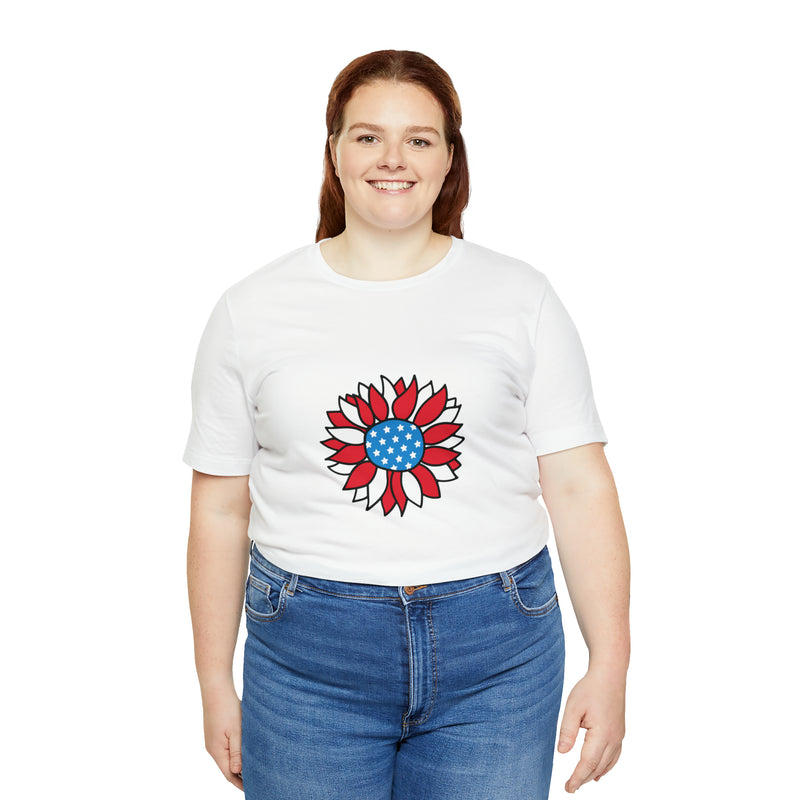 Patriotic Sunflower American Flag Jersey Short Sleeve Tee - Soft & Comfortable - Patriotic Clothing - Made in the USA