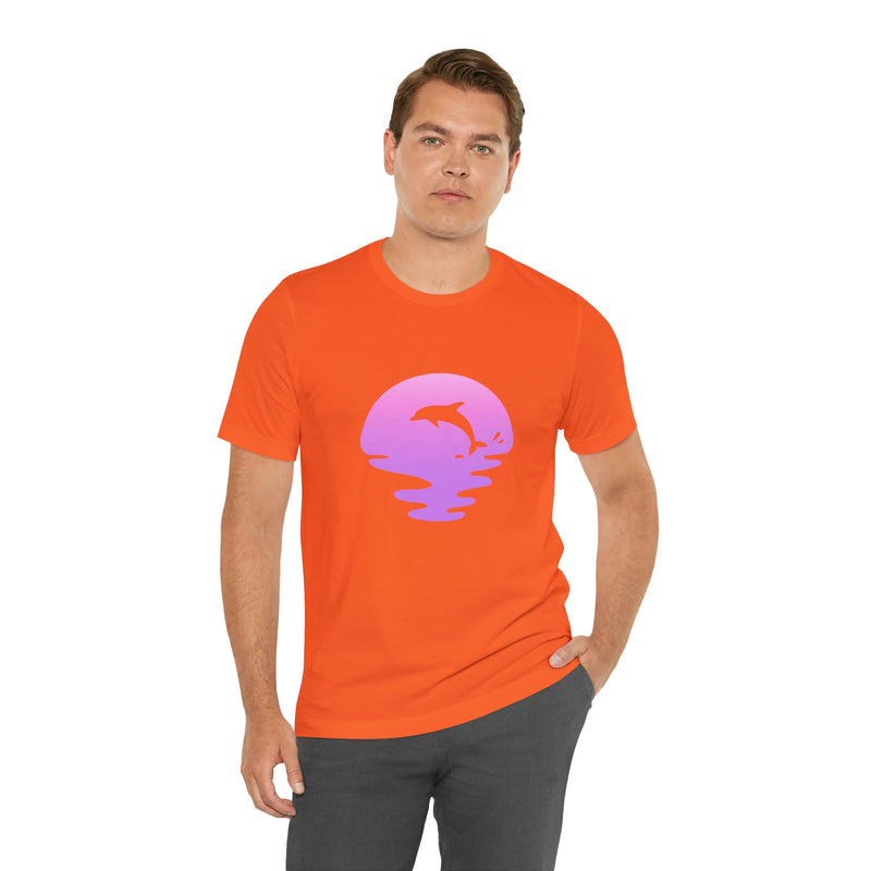 Dolphin Sunset Jersey Short-Sleeve Tee - Ocean Inspired T-Shirt for Women & Men - Soft & Comfortable - Made in the USA