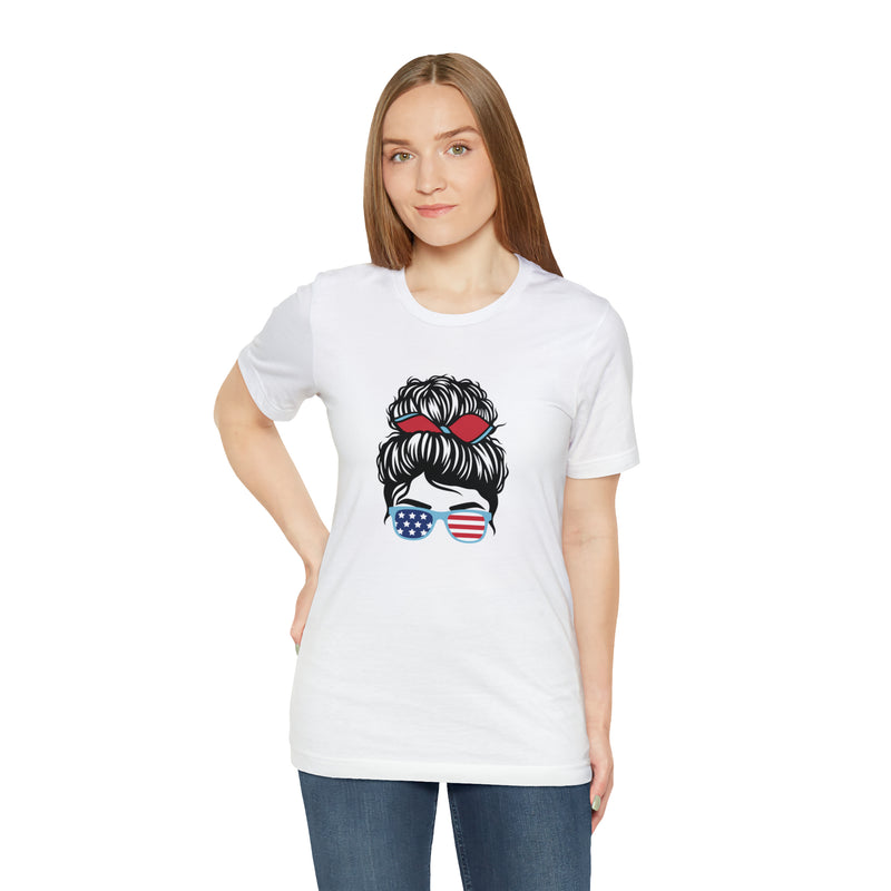 Patriotic Girl with American Flag Sunglasses Jersey Short Sleeve Tee - Soft & Comfortable - Made in the USA