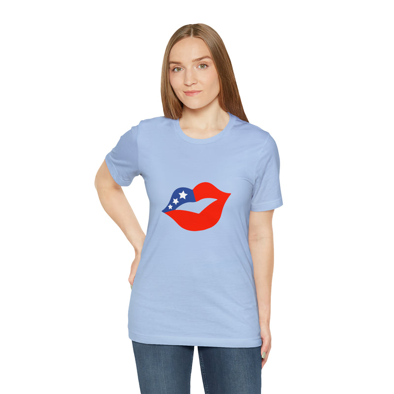 4th of July Lips Jersey Short Sleeve Tee - Soft & Comfortable - Patriotic Clothing - Made in the USA