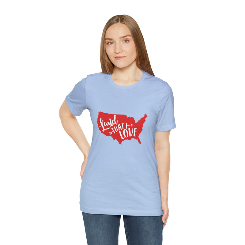 Land That I Love USA Map Jersey Short Sleeve Tee - Soft & Comfortable - Patriotic Clothing - Made in the USA