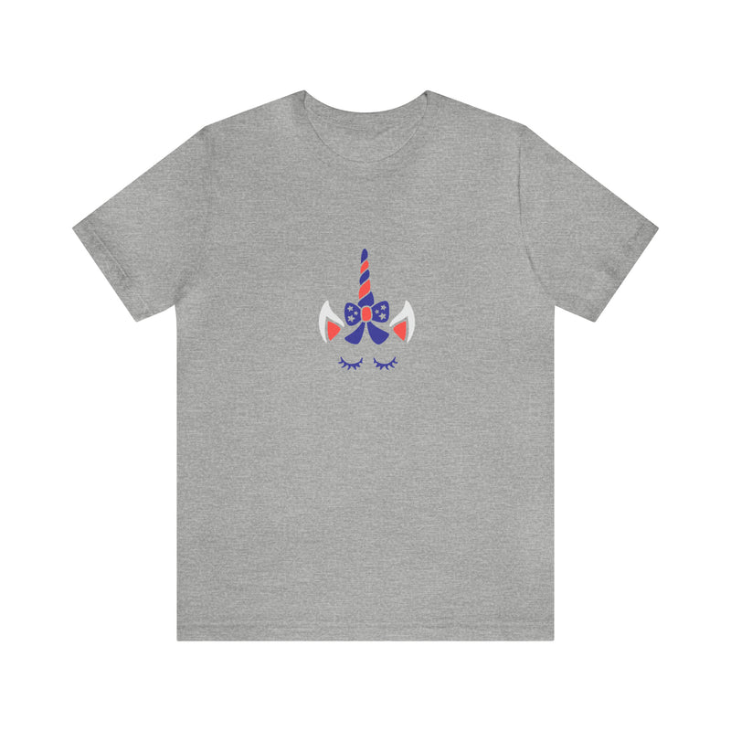 4th of July Unicorn with Bow Jersey Short Sleeve Tee - Soft & Comfortable - Patriotic Clothing - Made in the USA