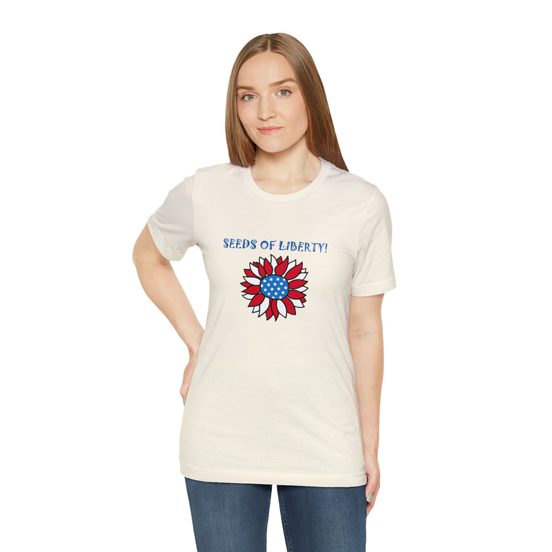 Seeds of Liberty Patriotic Sunflower Jersey Short Sleeve Tee - Soft & Comfortable - Patriotic Clothing - Made in the USA