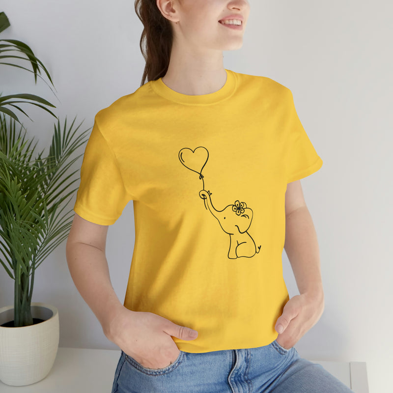 Elephant Heart Balloon Unisex Jersey Short-Sleeve Tee - Cute and Fun T-Shirt for Women & Men - Animal Tee - Soft & Comfortable - Made in the USA