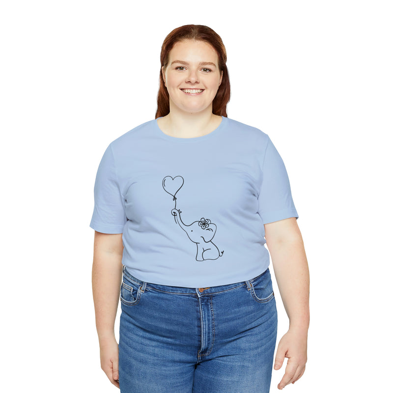 Elephant Heart Balloon Unisex Jersey Short-Sleeve Tee - Cute and Fun T-Shirt for Women & Men - Animal Tee - Soft & Comfortable - Made in the USA