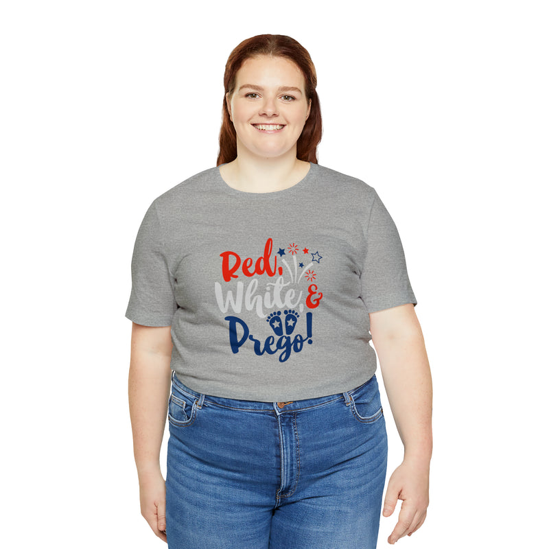 Red, White, and Prego Fireworks Jersey Short Sleeve Tee - Funny & Patriotic Clothing - Made in the USA